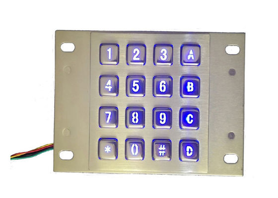PS2 150mA Panel Mount Illuminated Keypad 16 Matrix Metallic